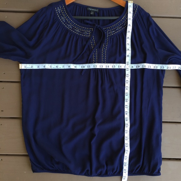 LANE BRYANT Blue Embroidered Bib Blouse - Picture 3 of 7